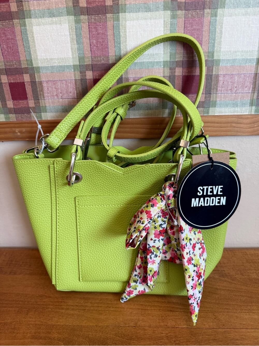 *Steve Madden Lime Green Tote With Scarf NWT